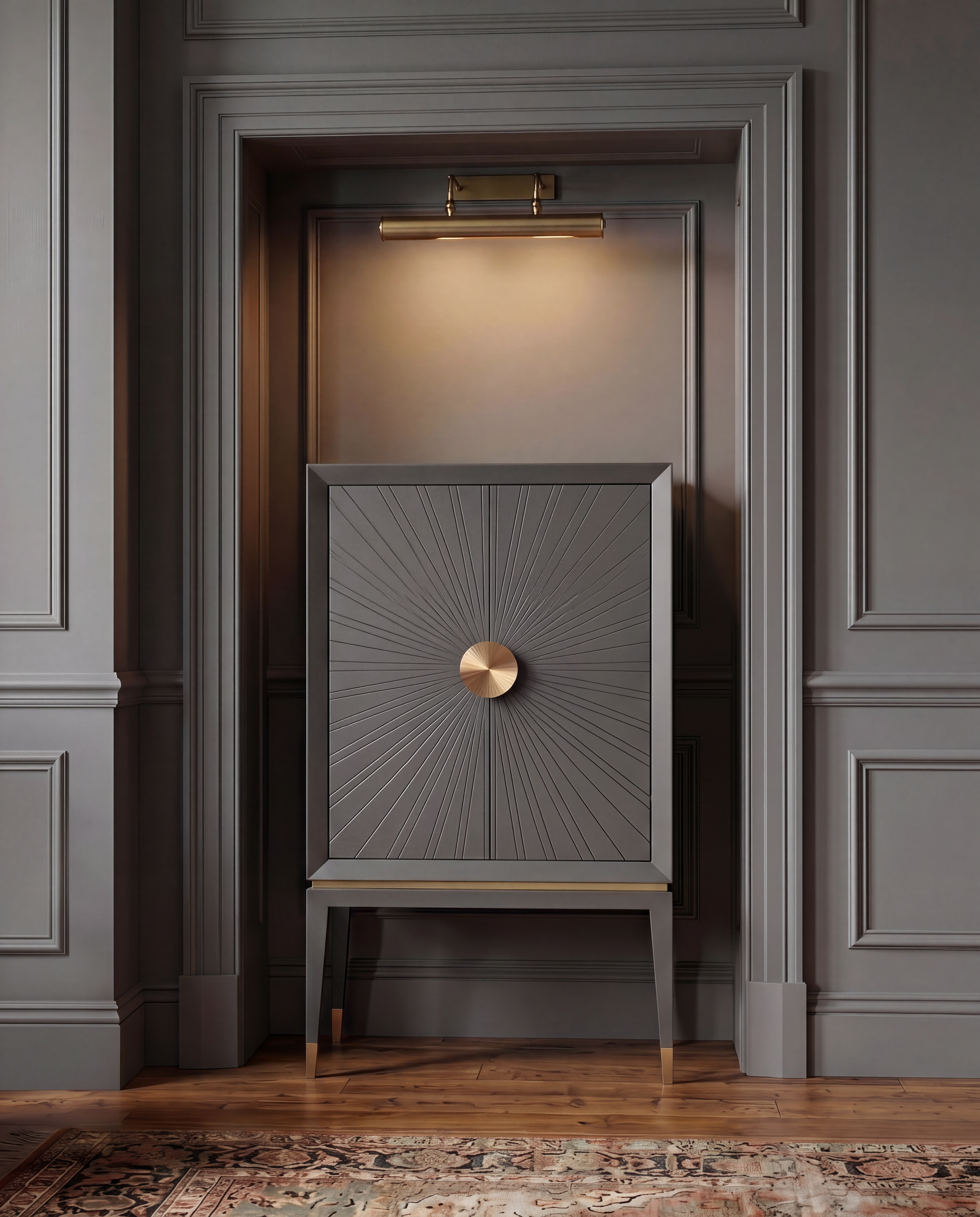 Sunburst drinks cabinet by Chris Cimer presented in a refined interior